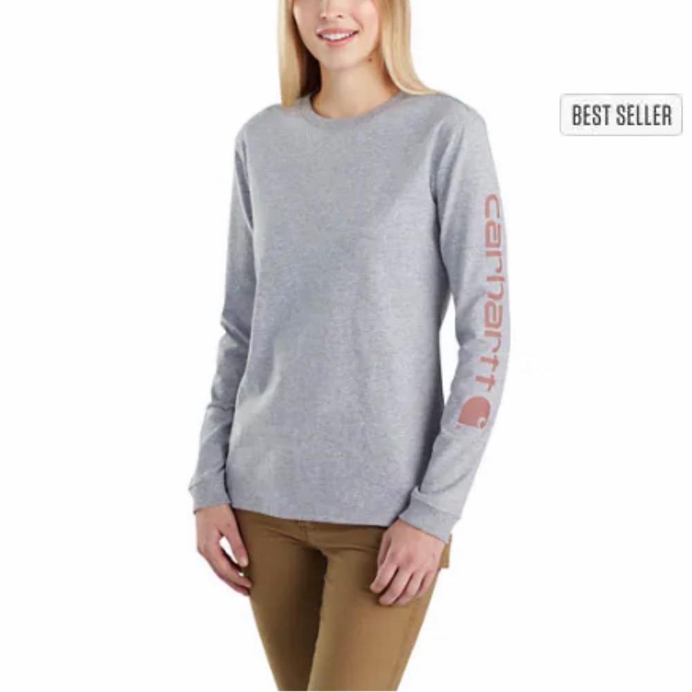 Carhartt Womens Loose Fit Long-Sleeve Logo Sleeve Graphic T-Shirt Size Small 4-6